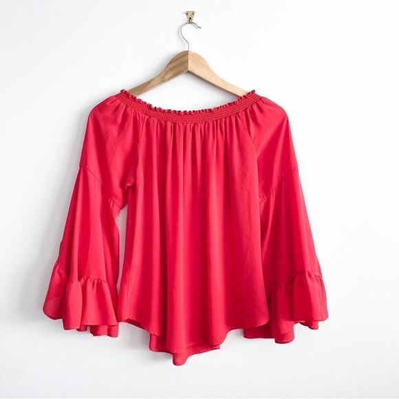 JOSEPH RIBKOFF Off The Shoulder Tulip Sleeve Red Blouse Women's 8 - Picture 3 of 8